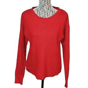 BONGO Red Knit Sweater Long Sleeve Crew Neck Pullover Casual‎